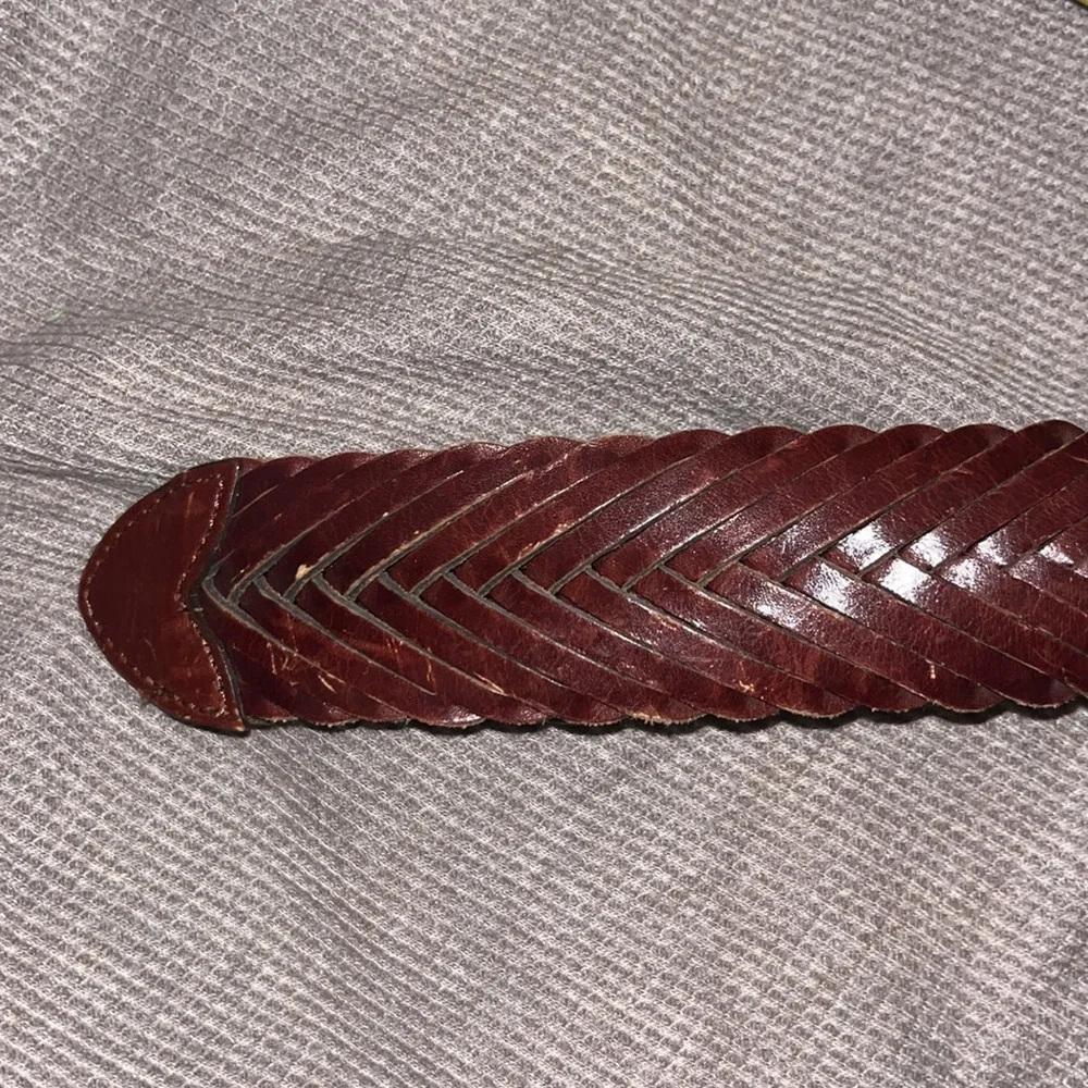 Brighton • large buckle woven leather belt. One Size
